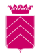 The image shows a magenta heraldic shield with three chevrons and a crown on top.